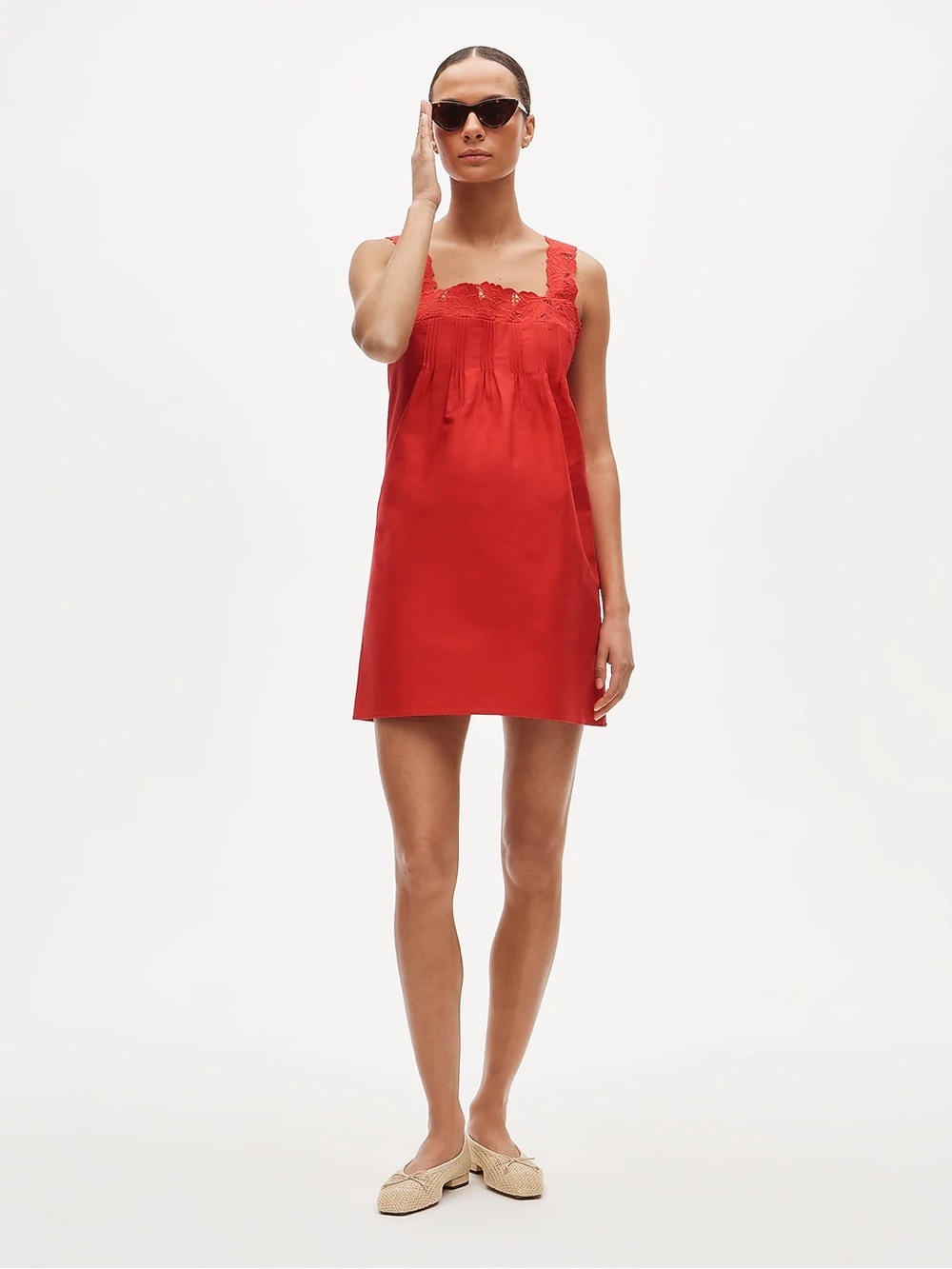 J. Crew NWT Ondine mini dress in double cotton poplin Red Eyelet Sundress Sz M